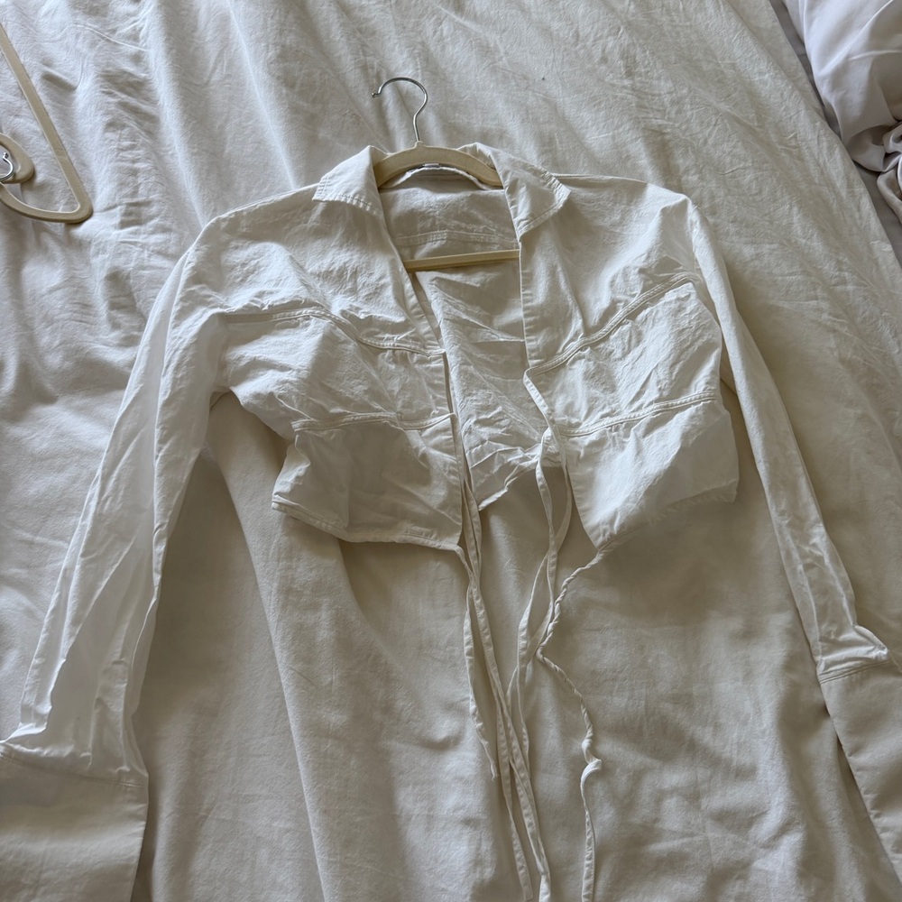 Women's Cream Cropped Tie-Front Jacket
